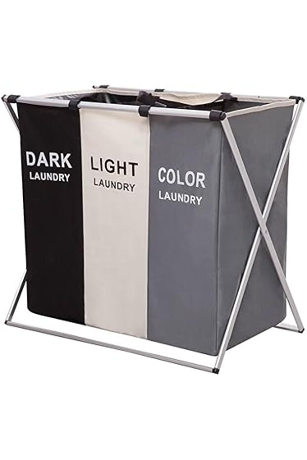 ECVV Laundry Basket 3 Sections, Foldable Laundry Hamper Sorter for Bedroom Bathroom Dorm, Waterproof