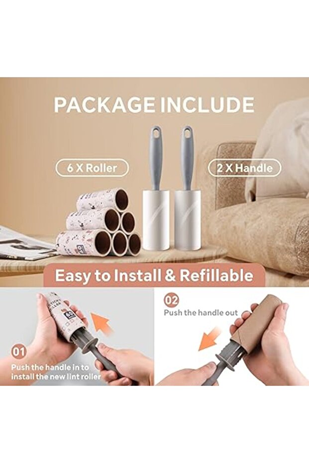 Lint Roller Remover Hair Kit- Extra Sticky Reusable Lint Remover with 360 Sheets(6 Rollers+2 Upgrade