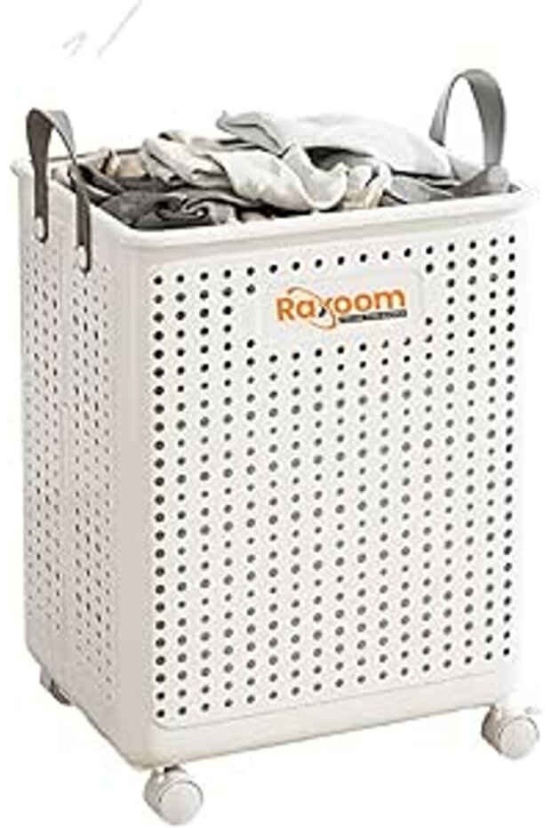 Raxoom Foldable Laundry Basket With 60L Capacity | Modern Design With 4 Wheels for Clothing Storage