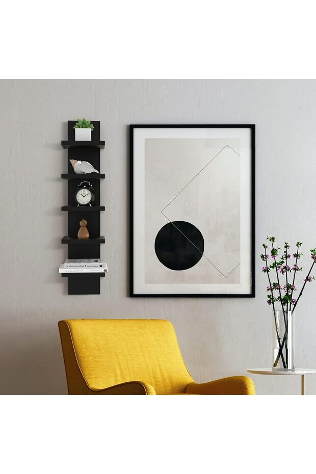 Straights Wall-Mounted Shelf Unit – Black Finish Wall Storage for Living Room