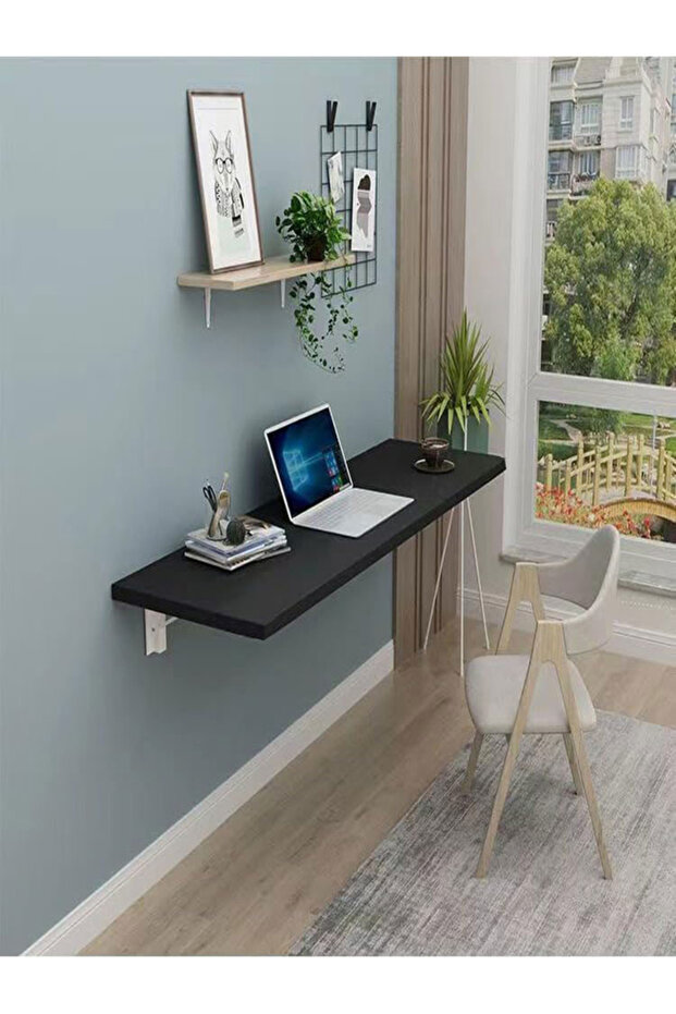 Wall-Mounted Folding Table & Desk – Black Finish 100x40 cm Space-Saving Design