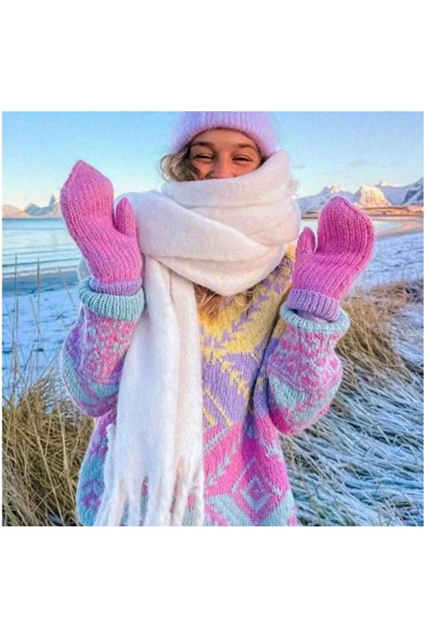 Набір з 2 білих плюшевих навушників і м'якої шарфи, зимовий набір навушників і шарфи - 6