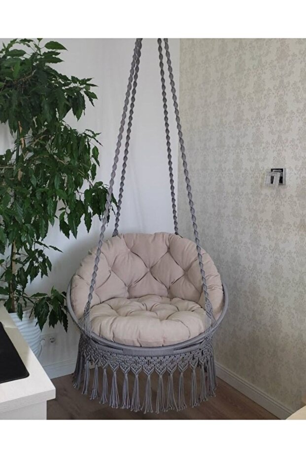 Makrome Salıncak Lora Modeli Minderli Tek Kişilik El Yapımı - 1