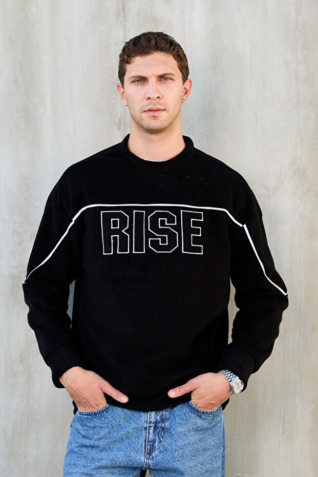 Men's Crew Neck Rise Detailed Fleece Sweatshirt
