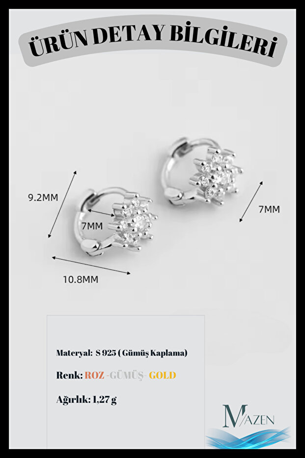 1 Adet Gümüş Kaplama Çiçek Model Tragus Helix Küpe | Kararmaz Kaliteli Piercing Küpe | Gold Renk - 3