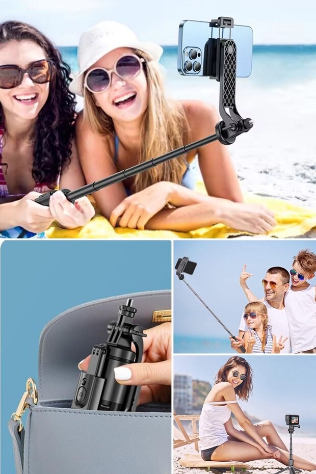 2 in 1 2.2m Extending Selfie Stick with Remote Control Tri with Camera and Phone Attachment - 2