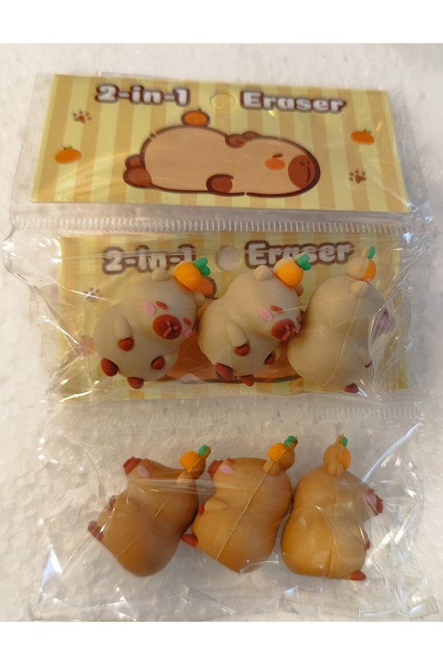 2 Packs Small Size 3-Piece Eraser Set with Capybara Figure Ad499551