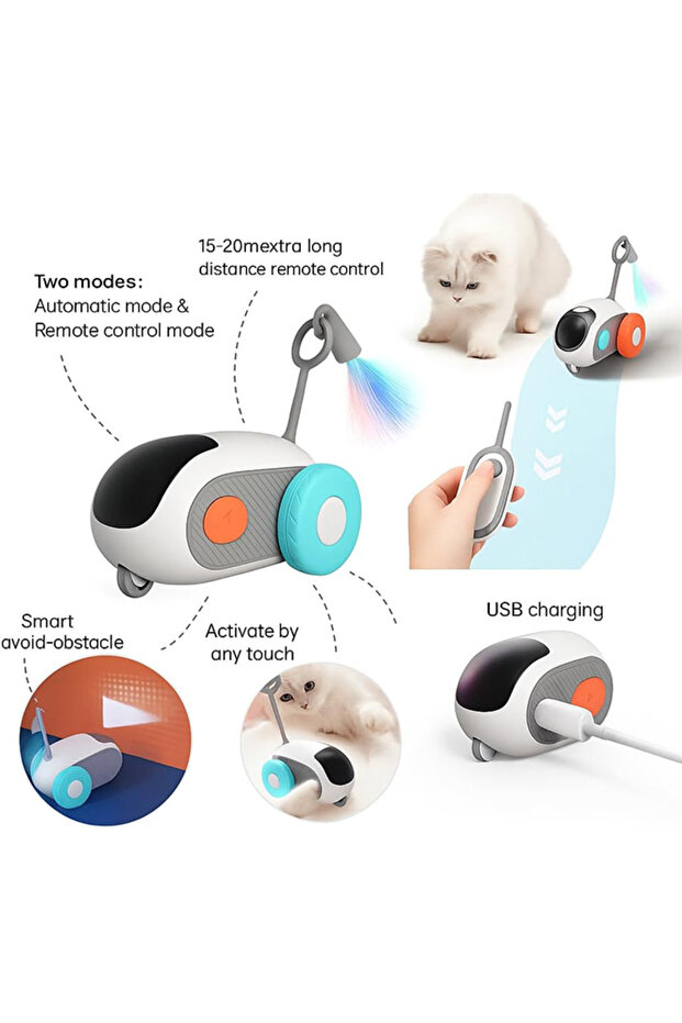 Interactive Smart Cat Toy with Remote Control Rechargeable Automatic Obstacle Avoidance Robot - 5