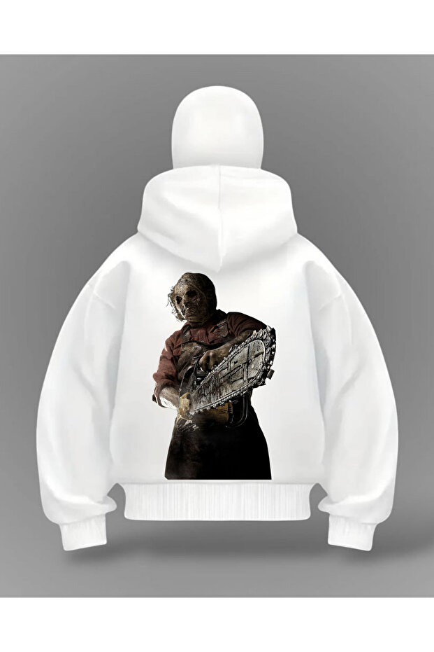 White Jason Mask Printed Balaclava Oversize Sweatshirt Cardigan
