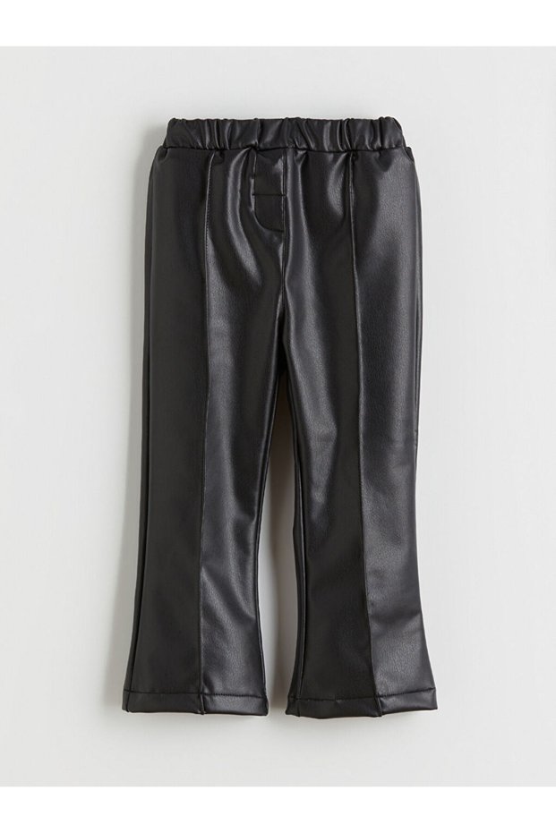 Lcw kids black elastic waist Leather-Look girls' pants