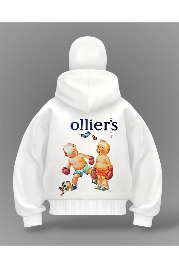 White Olliers Printed Balaclava Oversize Sweatshirt Cardigan