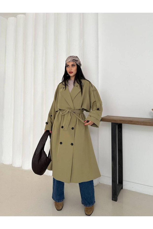 Long Draped Belted Oversize Trench Coat
