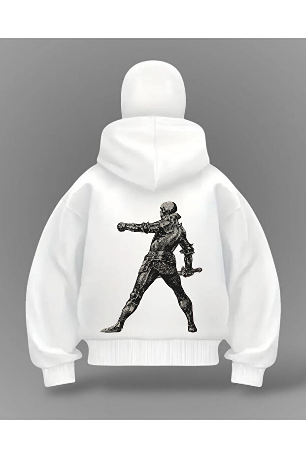 White Soldiers Printed Balaclava Oversize Sweatshirt Cardigan