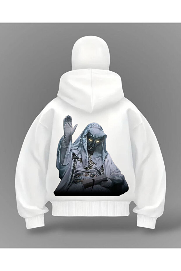 White Eyes Your Baldwin Printed Balaclava Oversized Sweatshirt Cardigan