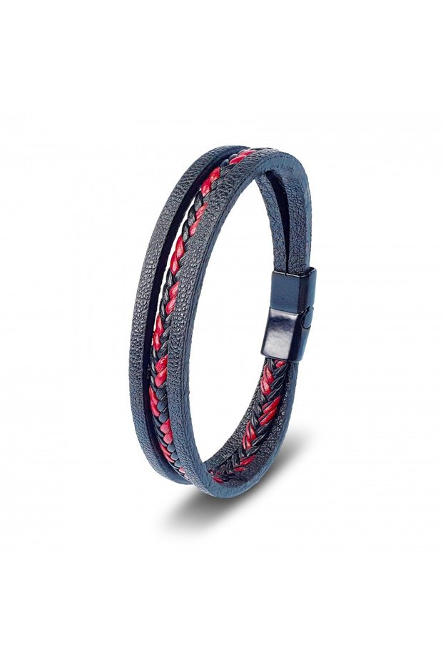 Red Black Hair Braid and Steel Bracelet 31833B10D3