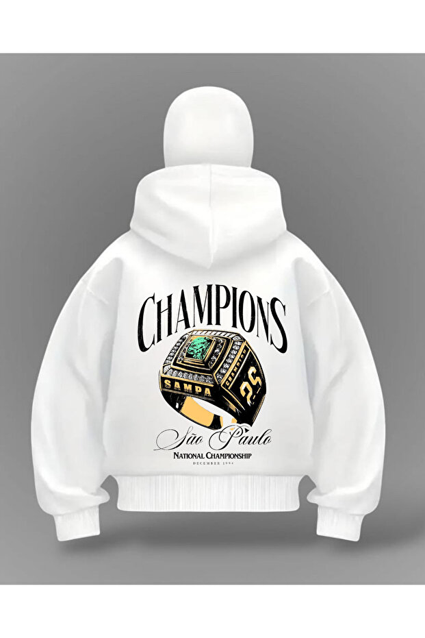 White Champions Printed Balaclava Oversize Sweatshirt Cardigan