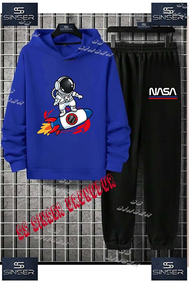 Children's Unisex Printed Hoodie and Sweatpants Set with the Text: "Astronaut on a Satellite Shuttle".