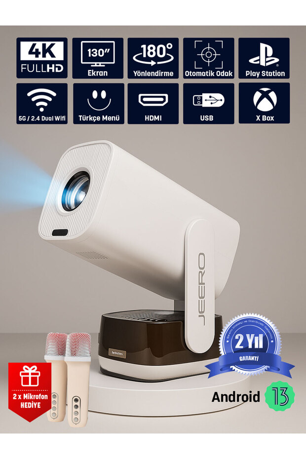 K6 Dual Microphone Karaoke Projector(Türkçe Menü Android13) - 1