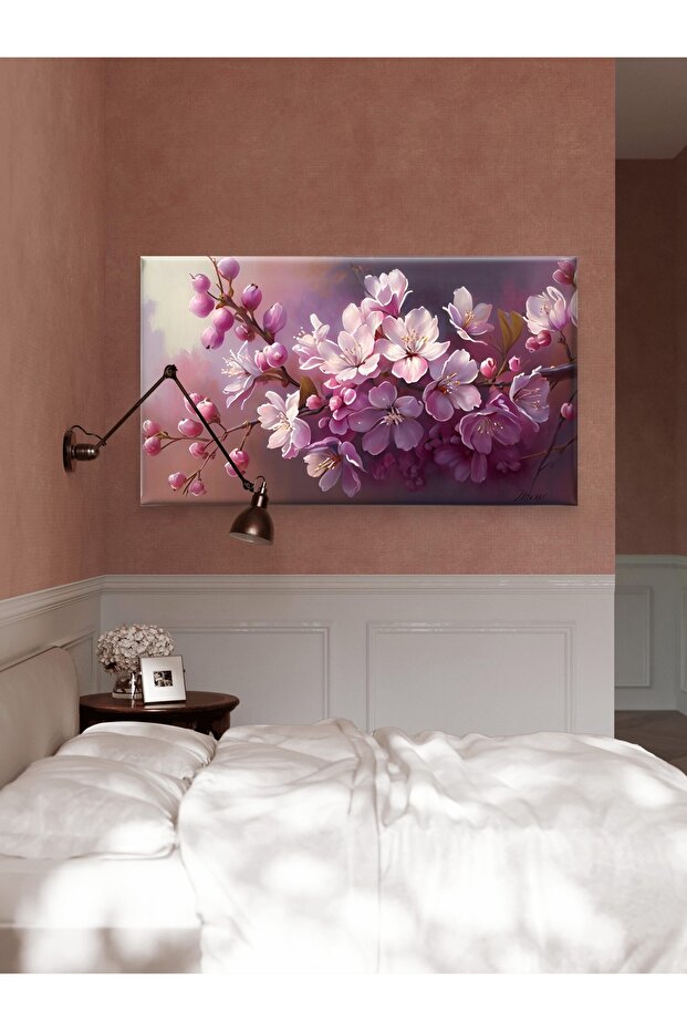 PEMBE ÇİÇEKLER BASKI KANVAS TABLO - 2