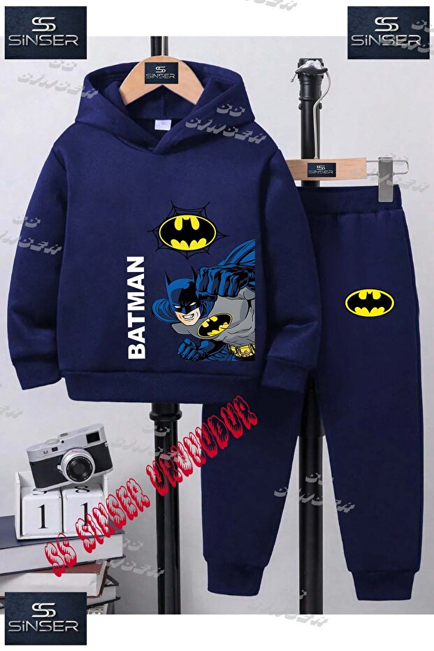 Children's Unisex Hooded Tracksuit Set with Printed Logo and Text