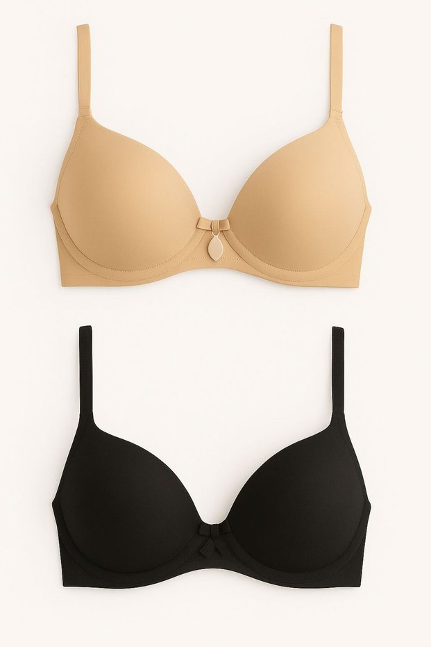 Padded Underwire Bowknot Nude Bra Set of 2, Black, Nude – Stylish and Comfortable