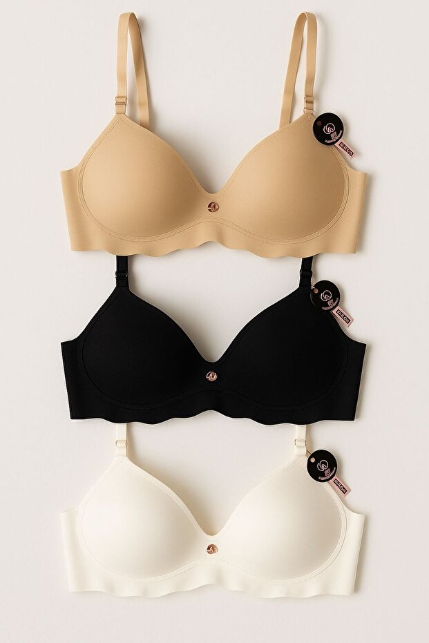 Laser Cut Light Support Bra Set of 3 – Ecru, Black, Nude