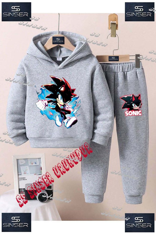 Children's Unisex'Sonic Syh Mavi Tvl' Custom Printed Hooded Sweatshirt and Pants Set