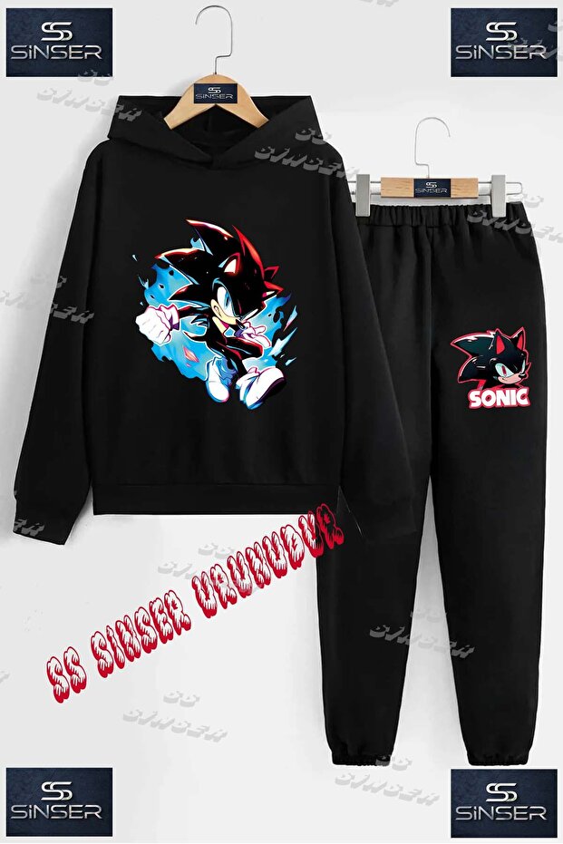 Children's Unisex'Sonic Syh Mavi Tvl' Custom Printed Hooded Sweatshirt and Pants Set