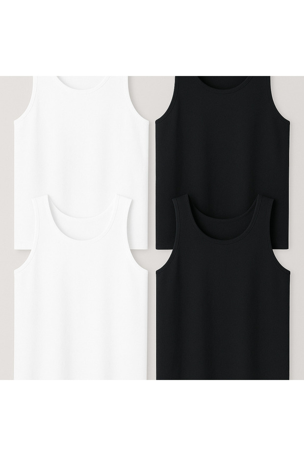 4-Pack Comfortable Wear Cotton 2Black2White Unisex T-Shirt