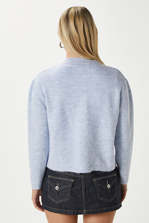 Kadın Nina Bisiklet Yaka Mavi Basic Hırka - 6