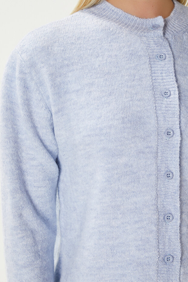 Kadın Nina Bisiklet Yaka Mavi Basic Hırka - 4