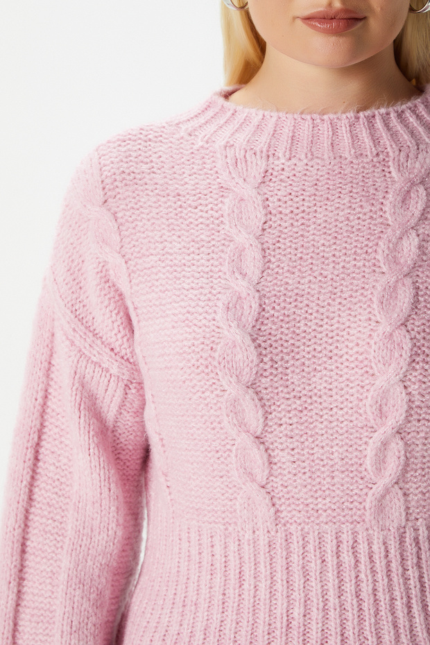 Kadın Stay Yumuşak Doku Saç Örgü Kalın Pembe Triko Kazak KZ00174 - 8