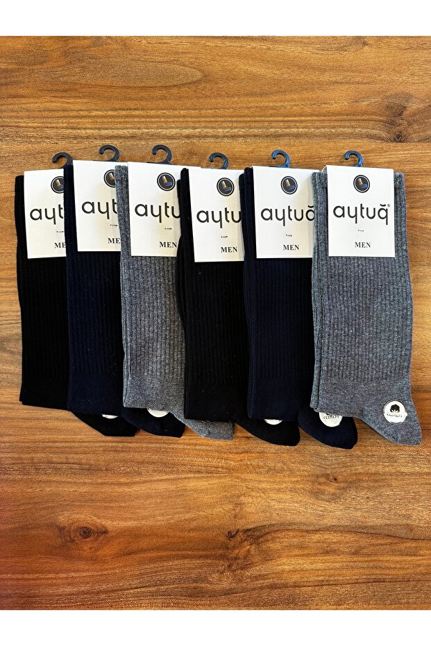 Erkek Dikişsiz Çift Kat Pamuk Konforlu Çorap 6’lı Paket - 1