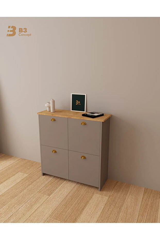 4 Kapaklı 4 Raflı 1. Kalite Ayakkabılık Kapalı Çok Amaçlı Kapaklı Modern Ayakkabı Dolabı - 7