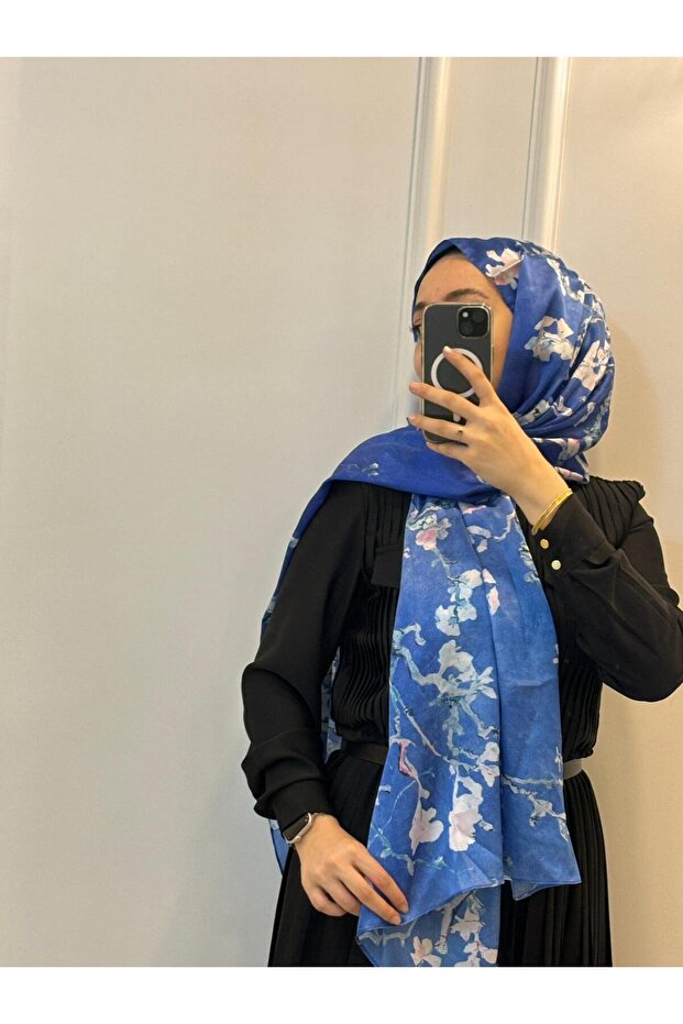 Van Gogh Blooming Almond Tree Art Silk Shawl Blue