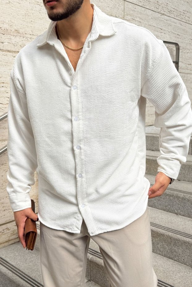 Yotau Men's Oversize Fit Corduroy Long Sleeve Shirt Jacket