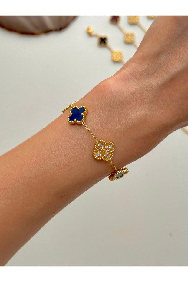 316L Steel Navy Blue Stone Bracelet Women's Bracelet Gold Double-Sided Bracelet