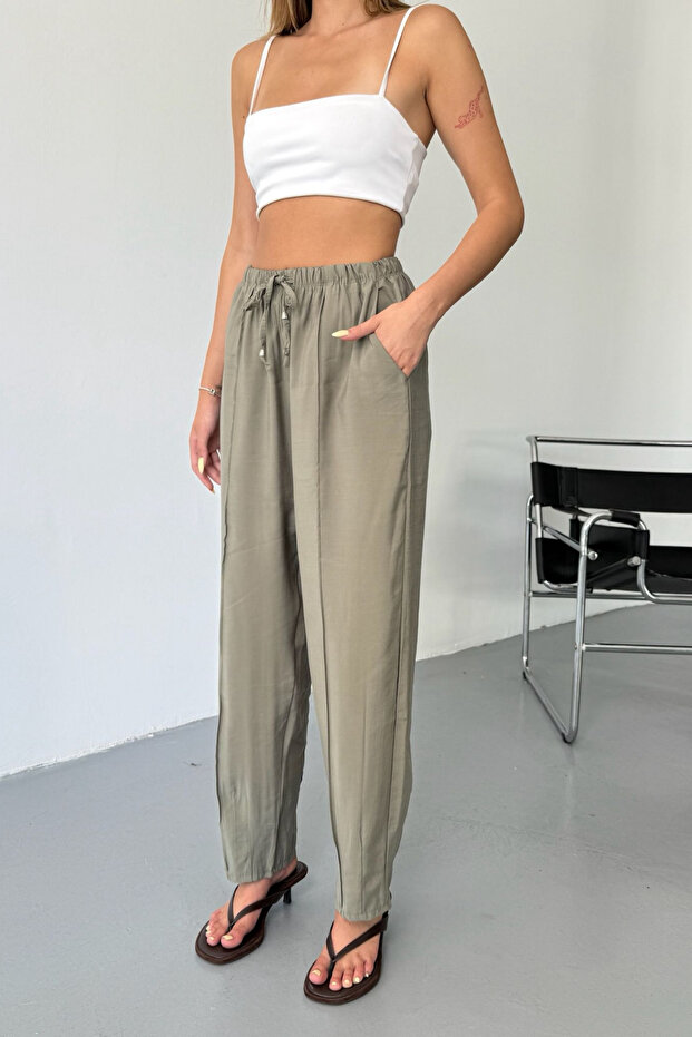 Kadın Lyocell Dokuma Beli Lastikli Çımalı Şalvar Pantolon 4042 - 4