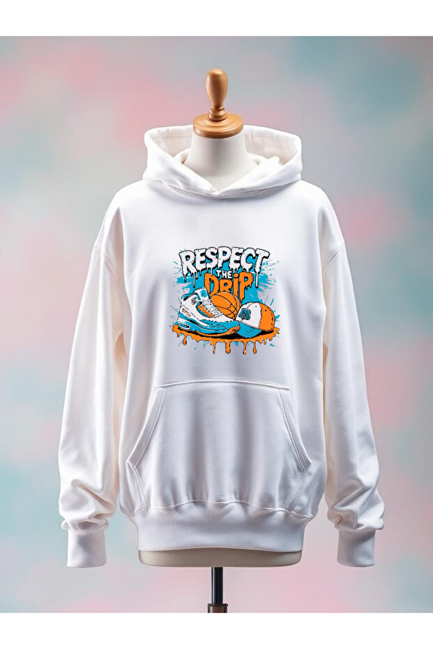 Respect the Drip Printed Cotton 3 Thread Oversize White Sweatshirt