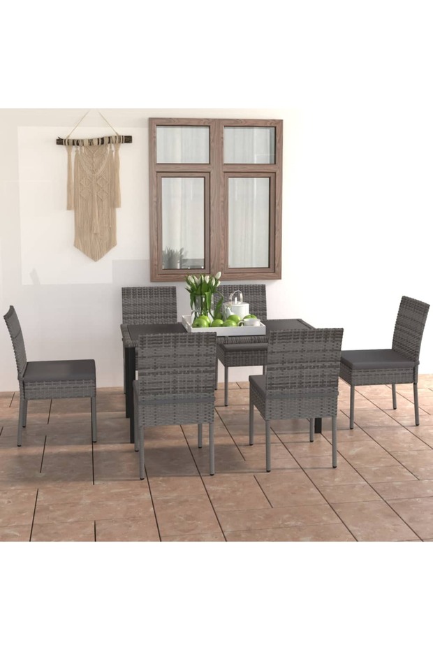 7 Piece Garden Dining Set Poly Rattan Grey