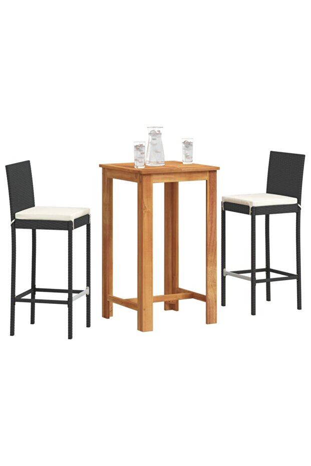 Garden Bar Set | Black | Solid Acacia wood | Three-piece set