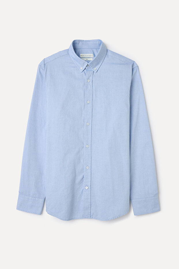Men's Blue Slim Fit Long Sleeve Shirt