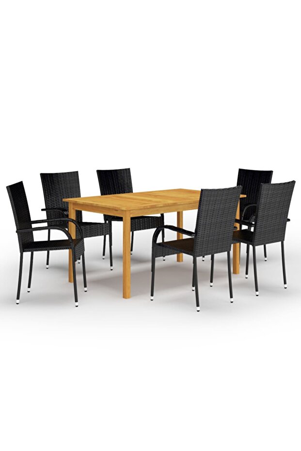 7 Piece Garden Dining Set Black