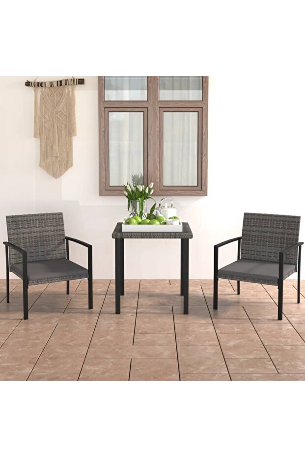 3 Piece Garden Dining Set Poly Rattan Grey
