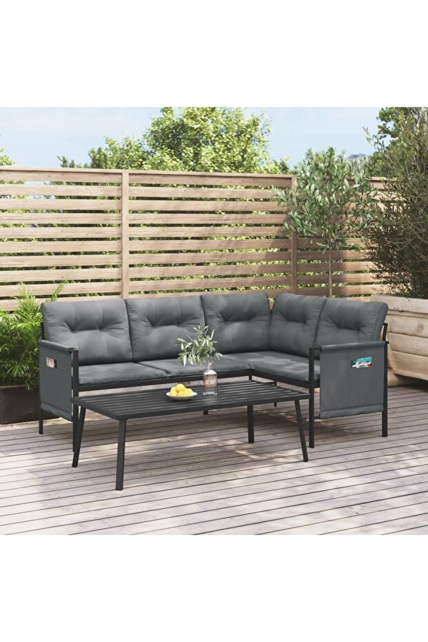 Garden Corner Sofa Anthracite Steel and Textilene