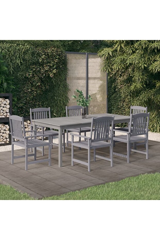 7 Piece Garden Dining Set Solid Wood Acacia Grey