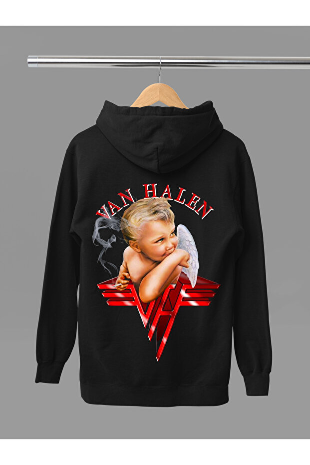 Eddie Van Halen Printed Cotton Long Sleeve Ribbed 3-Ply Hooded Rock Sweatshirt