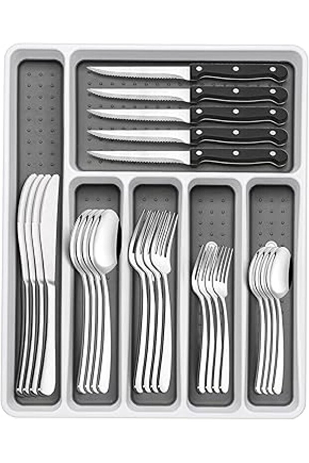 49-Piece Silverware Set with Organizer, Heavy Duty Stainless Steel Flatware for 8, Cutlery Utensil S