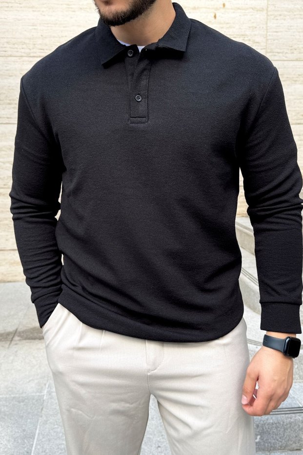 Cali Men's Regular Fit Polo Neck Long Sleeve Sweatshirt T-Shirt