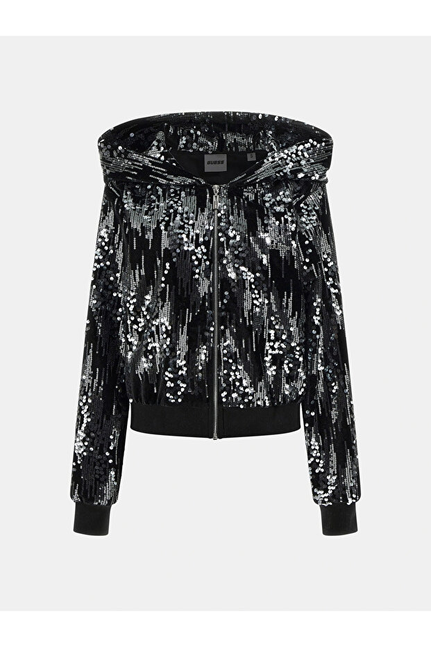 Sequins Women's Black Active Sweatshirt V5Bq02K1922-Jblk